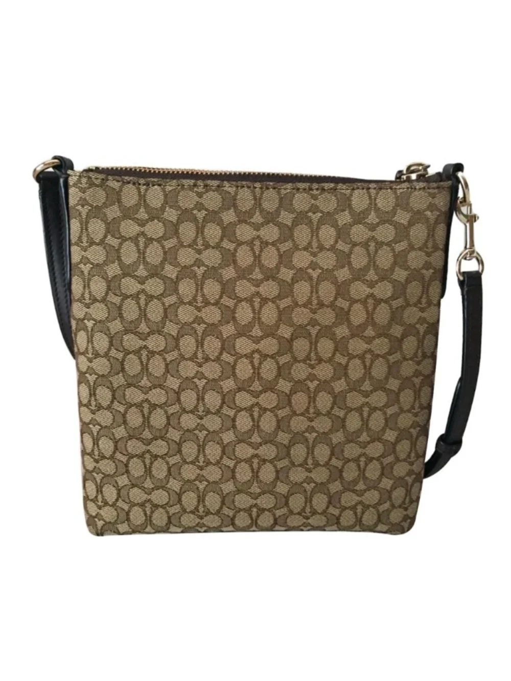 COACH 52576 North South Swingpack Signature Jacquard Leather Light Khaki/ Brown
